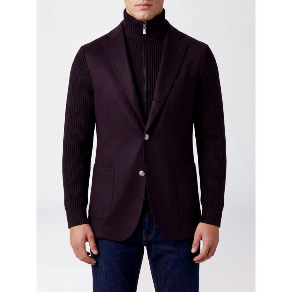 Eleventy Men Single-Breasted Knit Wool Blazer Eleventy With Notch Lapels